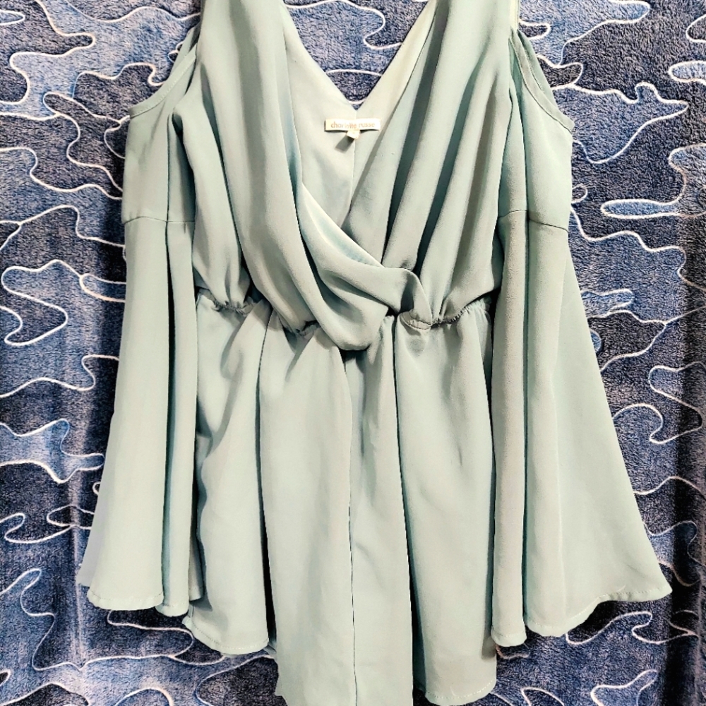 Off the shoulder long sleeve romper